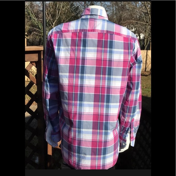 Tailorbyrd Mens Button Down Dress Shirt XL Plaid Red Blue Designer Long Sleeve - Picture 2 of 11